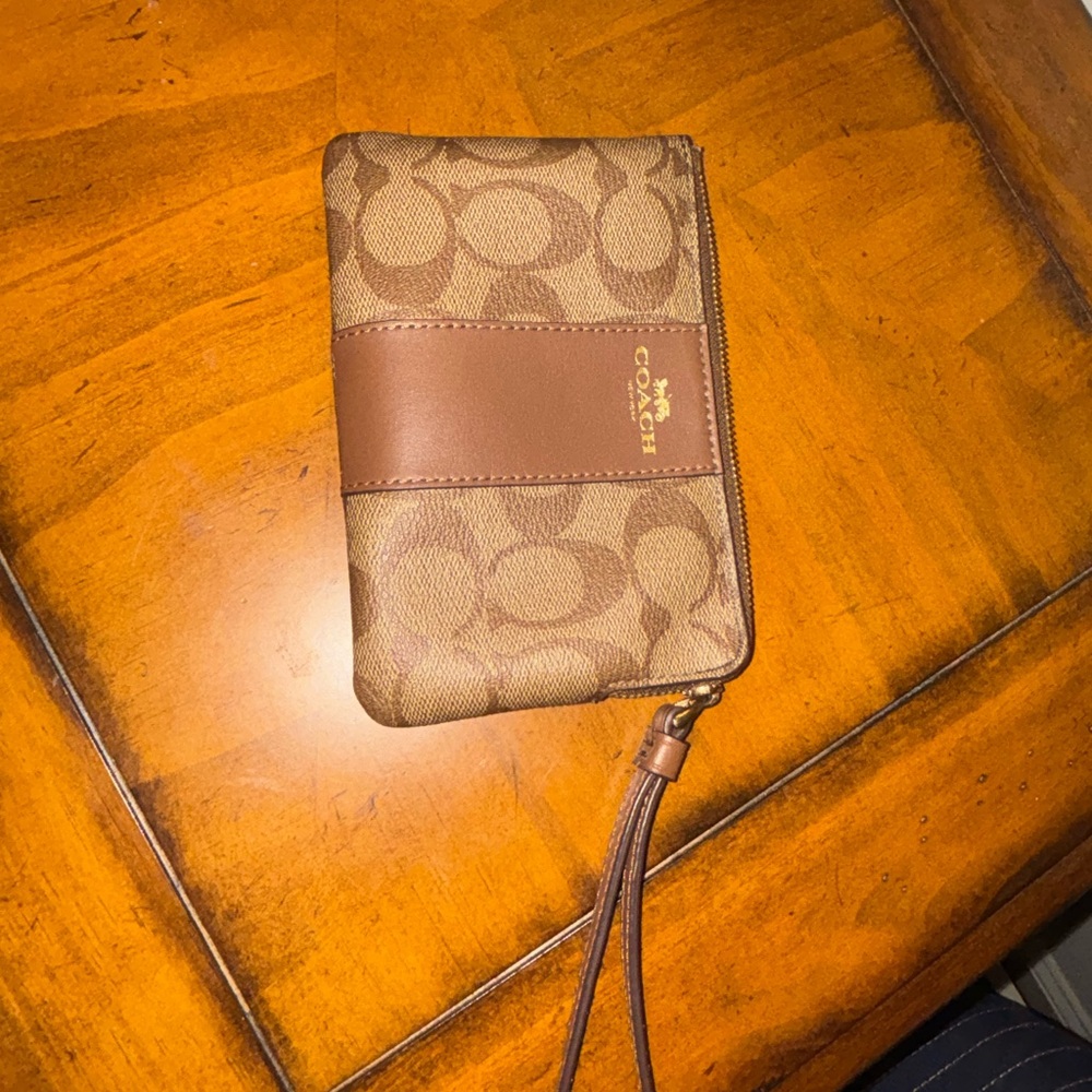 Coach Tan and Brown Signature Wristlet
